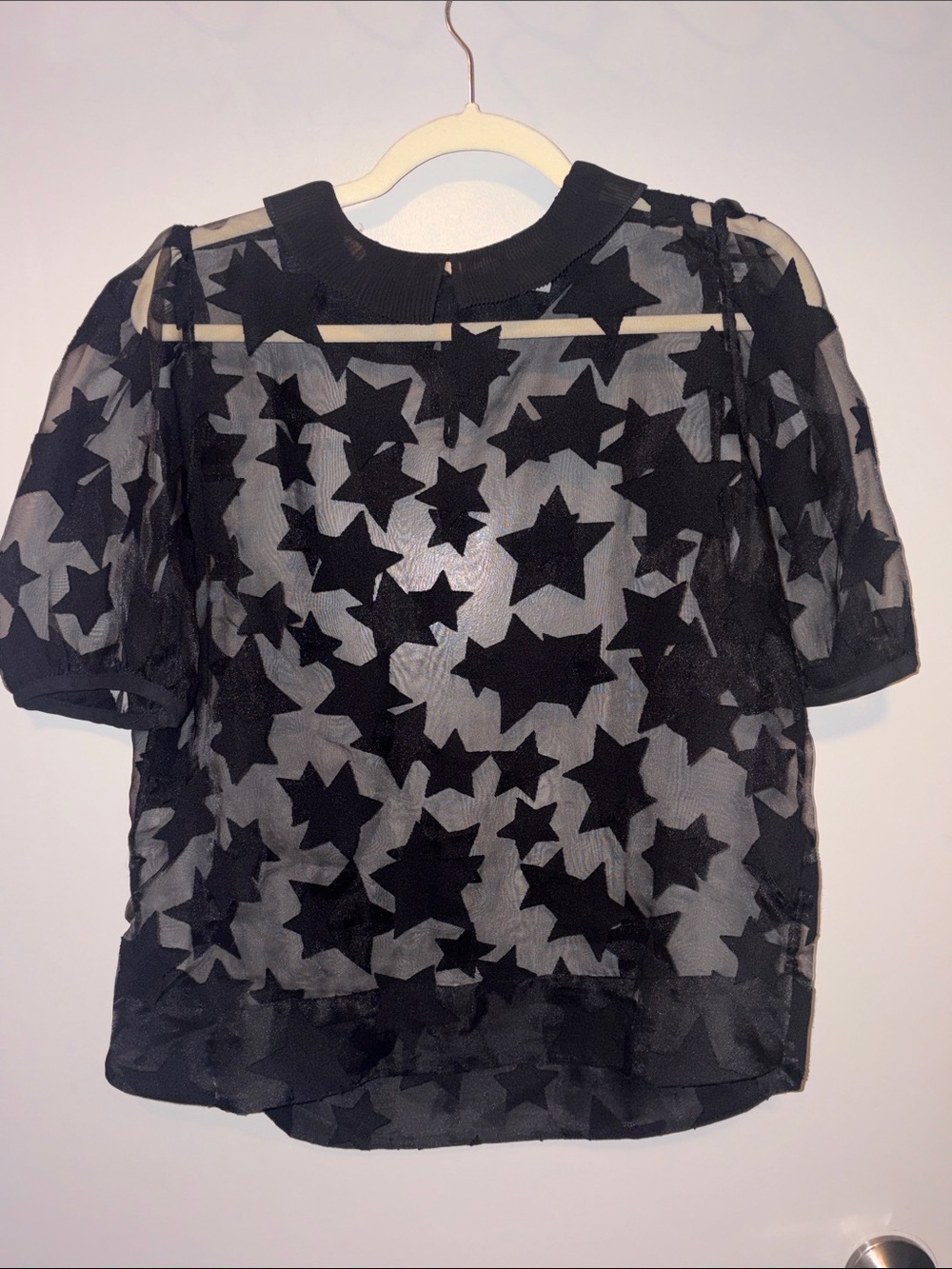 H&M Sheer Black Star-Print Short Sleeve Top